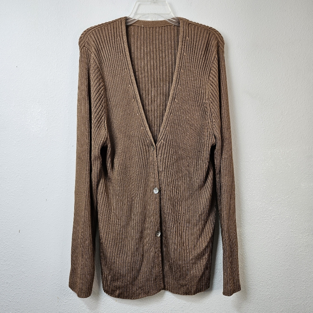 Vince Ribbed Button Up Cardigan In Chestnut Size 2X - Picture 5 of 9